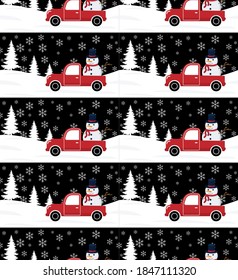 Convertible in Christmas and New Year winter seamless pattern.