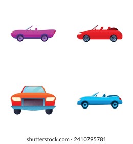 Convertible icons set cartoon vector. Cabriolet in various color. Passenger car