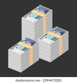 Convertible Mark Vector Illustration. Bosnia and Herzegovina money set bundle banknotes. Paper money 200 BAM. Flat style. Isolated on white background. Simple minimal design.