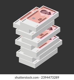 Convertible Mark Vector Illustration. Bosnia and Herzegovina money set bundle banknotes. Paper money 50 BAM. Flat style. Isolated on white background. Simple minimal design.