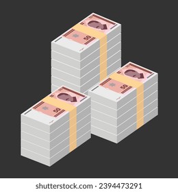 Ilustración de vectores de marca convertible. Dinero de Bosnia y Herzegovina conjunto de billetes. Dinero en papel 50 BAM. Estilo plano. Aislado sobre fondo blanco. Diseño sencillo y mínimo.