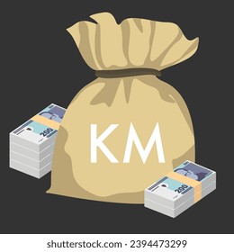 Ilustración de vectores de marca convertible. Dinero de Bosnia y Herzegovina conjunto de billetes. Bolsa de dinero 200 BAM. Estilo plano. Aislado sobre fondo blanco. Diseño sencillo y mínimo.