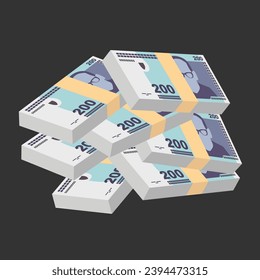 Ilustración de vectores de marca convertible. Dinero de Bosnia y Herzegovina conjunto de billetes. Dinero en papel 200 BAM. Estilo plano. Aislado sobre fondo blanco. Diseño sencillo y mínimo.
