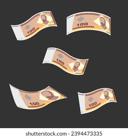 Convertible Mark Vector Illustration. Bosnia and Herzegovina money set bundle banknotes. Falling, flying money 100 BAM. Flat style. Isolated on white background. Simple minimal design.
