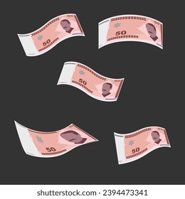 Convertible Mark Vector Illustration. Bosnia and Herzegovina money set bundle banknotes. Falling, flying money  50 BAM. Flat style. Isolated on white background. Simple minimal design.