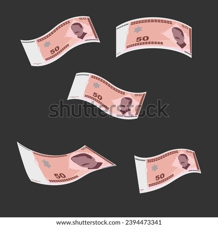 Convertible Mark Vector Illustration. Bosnia and Herzegovina money set bundle banknotes. Falling, flying money  50 BAM. Flat style. Isolated on white background. Simple minimal design.