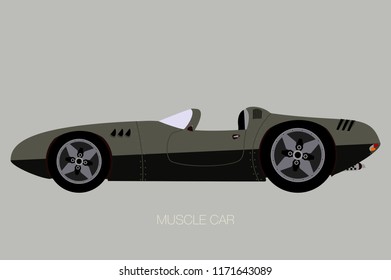 convertible muscle car illustration, side view