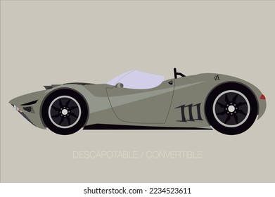 súper auto convertible, vista lateral, estilo de diseño plano