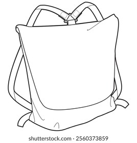 Convertible tote pack flat sketch vector illustration technical cad drawing template