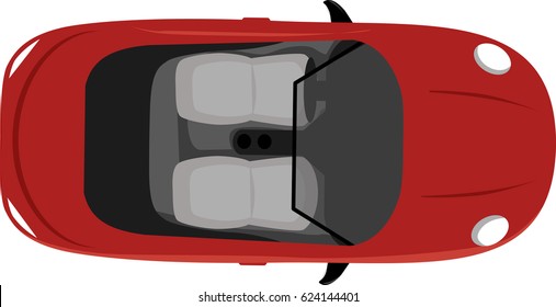 Convertible Two-seater Cabriolet With A Top Down, View From Above, Vector Illustration, Not A Representation Of An Actual Car