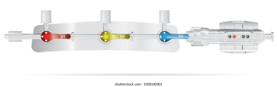 Converting devices part of the System for intravenous infusions with. Part of pressure monitoring kit.  Vector. Parts of the system for intravenous infusions