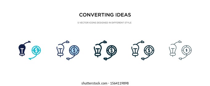 converting ideas in money icon in different style vector illustration. two colored and black converting ideas in money vector icons designed filled, outline, line and stroke style can be used for