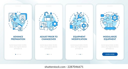 Converting internal into external blue onboarding mobile app screen. Walkthrough 4 steps editable graphic instructions with linear concepts. UI, UX, GUI template. Myriad Pro-Bold, Regular fonts used