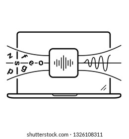 Converting text to speech with natural sounding voices. Online web service or software. Vector outline icon isolated on white background.