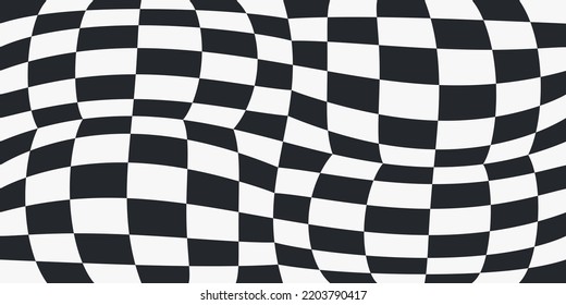 Convex checkerboard. Black and white checkers curved, seamless. Interior and decoration, seamless pattern for surface.