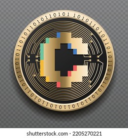 Convex (CRV) cryptocurrency golden coin isolated in transparent background. Virtual currency token symbol vector illustration based on cryptography and block chain technology.