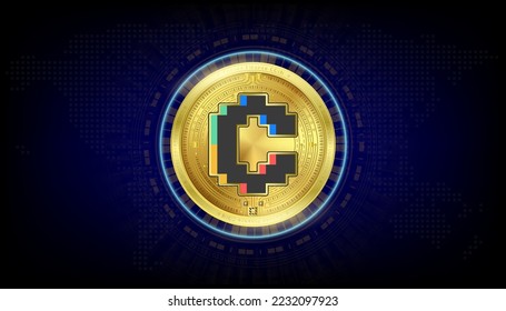 Convex Finance Coin golden token cryptocurrency. Currency on block chain stock market digital. Crypto currencies on blue background vector EPS10.