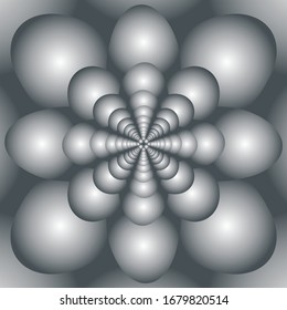 The convex grey parts of the pattern tend to the center of the background.
