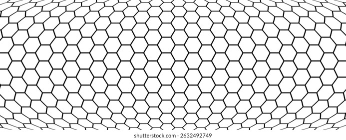 Convex hexagon pattern. Honeycomb background. Minimalistic print with hexahedrons. Curvature mosaic geometric texture. Beehive structure. Tile floor, fence or fishnet surface. Vector illustration.