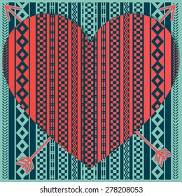 Convex red  hipster heart with patterns