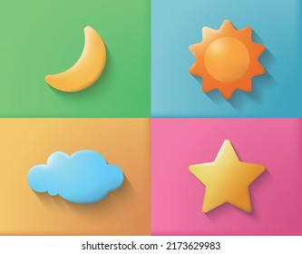 Símbolo convexo 3 con nube luna solar y estrella bajo ilustración vectorial de luz gráfica EPS10