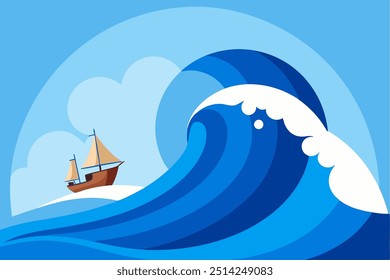
konvexe Welle das Meer mit dem Schiff 