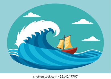 
konvexe Welle das Meer mit dem Schiff 
