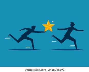 Convey the concept of success. Businessman passing stars to running colleague