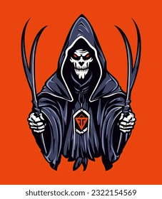 Convey a sense of foreboding and mystery with a haunting vector clip art illustration of the Grim Reaper and its iconic scythe