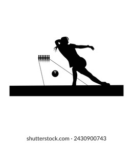  Convey the sheer delight and excitement of a girl enjoying the thrill of bowling, her silhouette adorned with a joyful smile and exuberant energy.