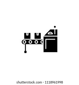 Conveyer black icon concept. Conveyer flat  vector symbol, sign, illustration.