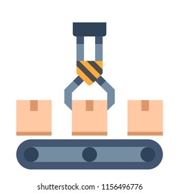 Conveyer with a boxs vector illustration in flat color design