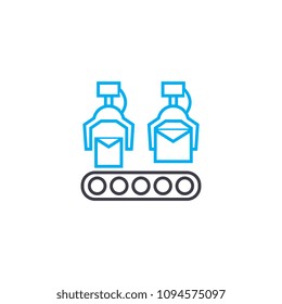 Conveyer production linear icon concept. Conveyer production line vector sign, symbol, illustration.