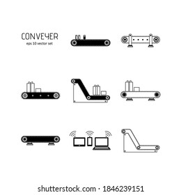 Conveyer - vector icons set on white background. Symbol for web, infographics, print design and mobile UX/UI kit. Vector illustration, EPS10.