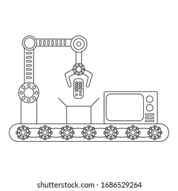 Conveyor assembly line in flat style. Automatic production line concept. Industrial mass production conveyor. Vector illustration
