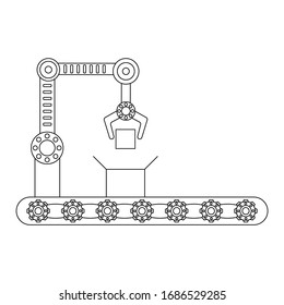 Fließlinie im flachen Stil einbauen. Automatisches Fertigungslinien-Konzept. Industrielle Massenproduktionsförderer. Vektorillustration

