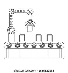 Conveyor assembly line in flat style. Automatic production line concept. Industrial mass production conveyor. Vector illustration
