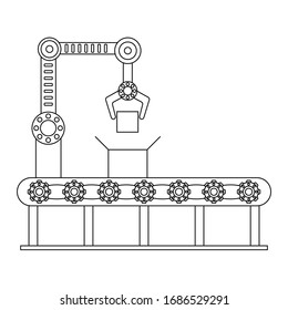 Conveyor assembly line in flat style. Automatic production line concept. Industrial mass production conveyor. Vector illustration
