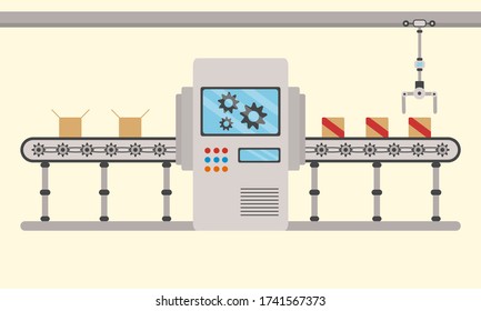 Conveyor Assembly Line Outline Style Automatic Stock Vector (Royalty ...