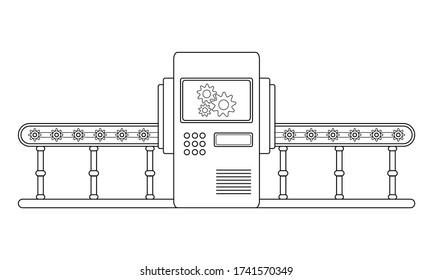 Conveyor assembly line in outline style. Automatic production line concept. Industrial mass production conveyor. Vector illustration