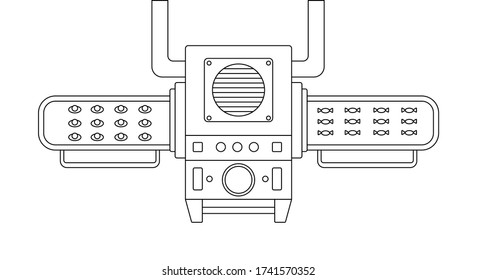Transportar línea de ensamblado en estilo de contorno. Concepto de línea de producción automática. Transmisor de producción industrial en masa. Ilustración del vector