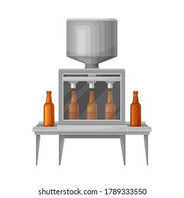 Conveyor with Automated Bottling Process as Beer Production Vector Illustration