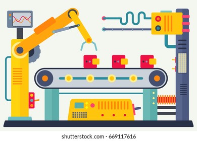 Conveyor automatic system line. Manufacturing and industrial equipment. Vector illustration