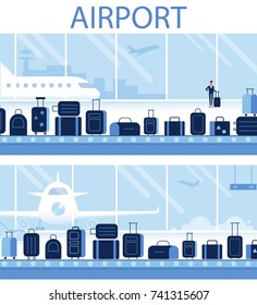 Conveyor belt in airport hall. Infographics elements.Travel concept. Flat vector illustration.