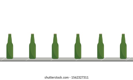 Conveyor belt. Beer in the Conveyor belt. Crate vector. bottle on conveyor belt