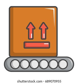 Conveyor belt with box icon. Cartoon illustration of conveyor belt with box vector icon for web design