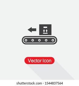 Conveyor Belt With Box Icon Vector Illustration Isolated On Light Gray Background Eps10