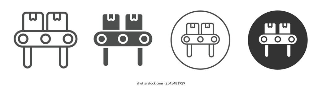 Cinta transportadora con icono de cajas Logotipo de Vector de contorno simple
