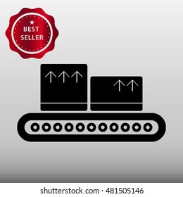 Conveyor Belt with Boxes on it Vector Icon Illustration