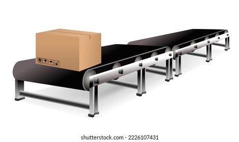 conveyor belt with carton isolated on 

white background
